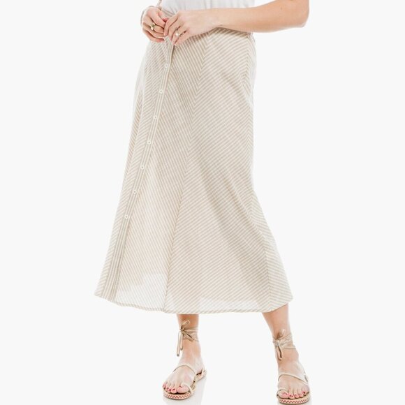 MAX STUDIOβ Yarn Dyed Button Front Striped Beige Off White Maxi Skirt Boho M - Picture 4 of 11